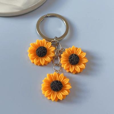 Golden Sun Flowers Simplicity Style Cute Resin Sunflower Keychain Flower