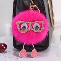 Soft Cute Faux Rabbit Fur Ball PomPom Glasses Car Pendant Handbag for KEY Ring C C1FC