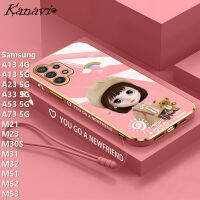 หมวกชุบหรูหรา Kanavi สาวเคสโทรศัพท์ยางนุ่มสำหรับ A13 Samsung Galaxy 4G A13 5G A23 5G A33 5G A53 5G A73 5G M23 M30S M31 M32 M52 M53โทรศัพท์ที่ทันสมัยและทนทานผ้าคลุม