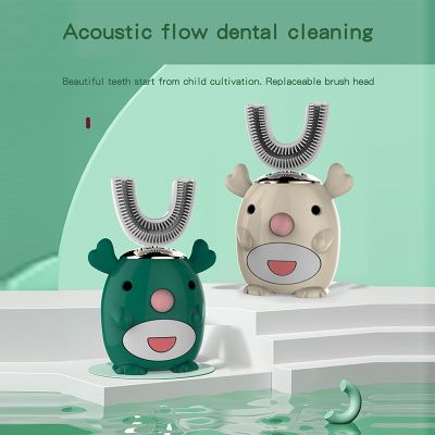 【LZ】♧◇✼  Escova de dentes elétrica ultrassônica inteligente para crianças escova de dente sônica em forma de U clareamento dos dentes para crianças impermeável IPX7 360 graus