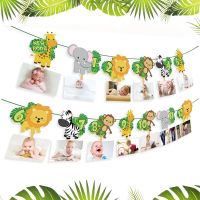 Jungle Safari วันเกิด Bunting แบนเนอร์ Woodland Safari วันเกิดตกแต่ง Wild one 1st Jungle Birthday Party Supplies-Giers