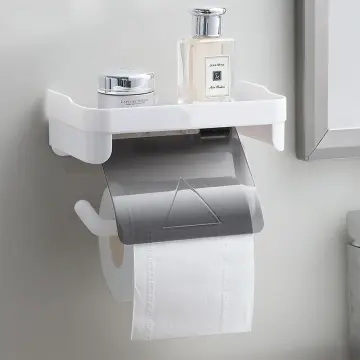 Bathroom Wall Mounted Double-Layer Tissue Box Toilet Paper Holder with Tray Top & Drawer