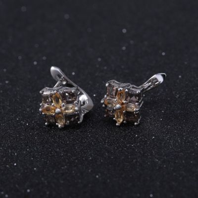 Gems Ballet Multicolor Natural Citrine Smoky Quartz Stud Earrings 925 Sterling Silver Earrings For Women Wedding Fine Jewelry