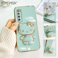 เคสโทรศัพท์ Hontinga สำหรับ Huawei Nova 9 SE 8i Nova 7i Nova7 Pro 10 Pro กับ Hello Kitty Stand เคสโทรศัพท์ TPU แบบนิ่มชุบโครเมี่ยมสุดหรูสีทึบเคสยางคลุมทั้งหมดสำหรับเด็กผู้หญิง