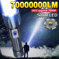 7000000LM 500W LED Flashlight USB Recharge Flash Light  1500M High Power LED Flashlight Zoom Tactical Lantern Long Shot Torch Diving Flashlights