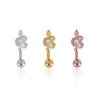 PiercingRoomByJay Reverse Snake Sterling Silver Belly Ring จิวสะดือ งูฝังเพชร เงินแท้