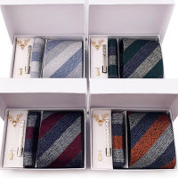 2022 New Men S Striped Tie Gift Box 6 Tie Set Pocket Square Neckline Clip