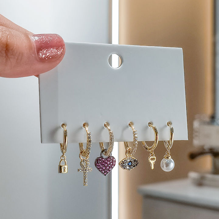 anenjery-6-piecesset-925-sterling-silver-eyes-key-lock-heart-hoop-earrings-for-women-pearl-zircon-creative-earrings-wholesale