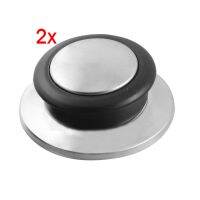 2 Pcs Kitchenware Black Silver Tone Tempered Glass Pot Pan Lid Knob