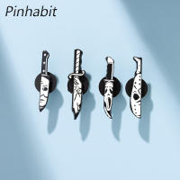 Pinhabit เข็มกลัดเคลือบรูปกริชสำหรับภาพยนตร์สยองขวัญเข็มกลัดสีดำเข็มกลัดติดป้ายอัญมณีพังค์โกธิค