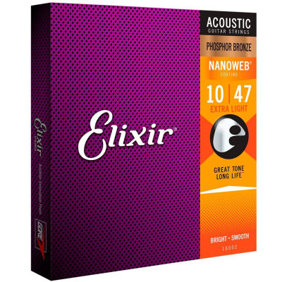 สายกีตาร์โปร่งเคลือบกันสนิม Elixir .010-.047 Phosphor Bronze NANOWEB #16002