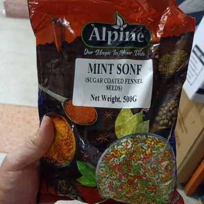 อาหารนำเข้า🌀 Indian Sugar Coated Rice Seeds, Mint Mak, Alpine Mint Sunf Sugar Coated Fennel Seeds 500g
