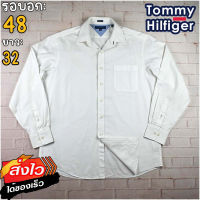 Tommy Hilfiger®แท้ อก 48 เสื้อเชิ้ตผู้ชาย ทอมมี่ ฮิลฟิกเกอร์ สีขาว เสื้อแขนยาว เนื้อผ้าดี