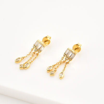 ANDYWEN 925 Sterling Silver Gold Clear Zircon Chain Stud Earring Women Piercing Pendiente Clips Drop Earring Fine Jewelry