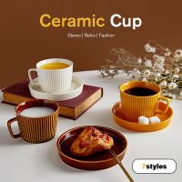 【High-end cups】สไตล์ยุโรปย้อนยุคถ้วยกาแฟเซรามิกและจานรองชุดอาหารเช้าแก้วกาแฟที่สวยหรูสง่างามนมชาน้ำผลไม้ถ้วยแก้วน้ำ