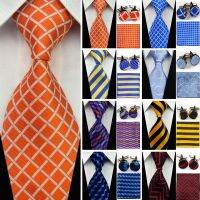 Fashion Tie Set for Men Accessories 4 (10cm) Wide Business Wedding Silk Ties Cufflinks Pocket Square (Hanky) Mens Necktie