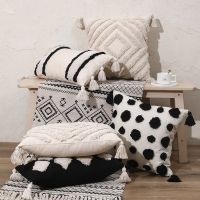 [FAZOZO Home Textile Store] Boho ปลอกหมอนอิง45x4 5/30x50เซนติเมตรสีดำพู่ปลอกหมอนตกแต่งสแควร์สีขาวหมอน Civer T Assels โมร็อกโกโซฟาตกแต่งบ้าน