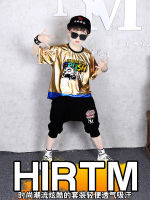 ชุดHIPHOP เสื้อแขนสั้นสีทอง+กางเกงดำ