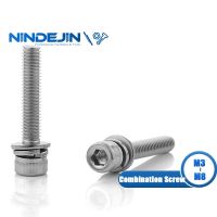 NINDEJIN 10/40Pcs Hex Socket Head Cap Screw With Washer Three Sem M3 M4 M5 M6 M8 304 Stainless Steel Metric Combination Thread