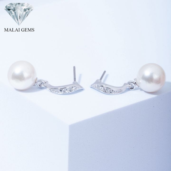 malai-gems-ต่างหูมุก-เงินแท้-silver-925-เพชรสวิส-cz-เคลือบทองคำขาว-รุ่น-11008977-แถมกล่อง-ต่างหูเพชร-ต่างหูเงินแท้