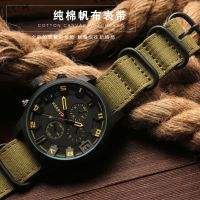 〖Bar watchband〗สายนาฬิกาคุณภาพสูง20มม. 22มม. 24มม. 26มม. ผ้าใบไนลอนสีเขียวทหารสีดำนาฬิกาข้อมือสายรัดสีดำหัวเข็มขัดเงิน