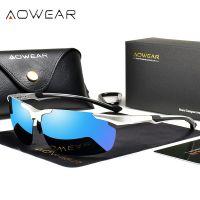 AOWEAR แว่นตากันแดดไร้ขอบกลางแจ้งหรูหราสำหรับผู้ชาย,แว่นตาโพลาไรซ์อลูมิเนียม HD กระจกกีฬาตกปลาแว่นกันแดดแว่นตา2023สำหรับผู้ชาย