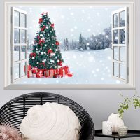 2018 Christmas Tree Wall Sticker For Kids Room 3D Outside The Window Snow Wall Decals Christmas Decoration Art Mural Kids Gifts