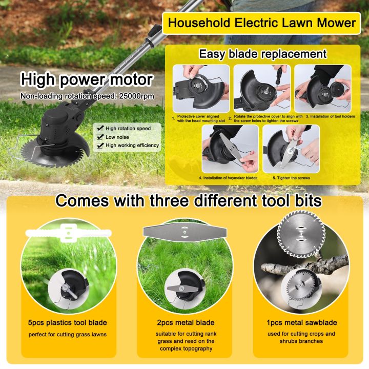 household-electric-lawn-mower-cordless-rechargeable-lawn-trimmer-professional-electric-brush-cutter-gardening-tool-and-equipment