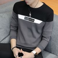 △¤ T-shirt mens color matching Sweatshirt slim t-shirt t-shirt mens Long Sleeve Top Black Red