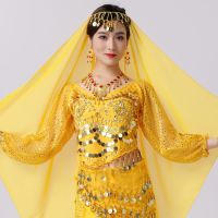 ﹊ Indian Dance Show Practice Clothes Belly Dance Clothing New Belly Dance Two Flowers Chili Long-Sleeved Top