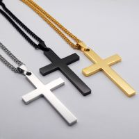 【CW】304 Stainless Steel Simple Cross Pendant Necklaces for Men Women Minimalist Christian Chain Necklace Religious Jewelry Gifts