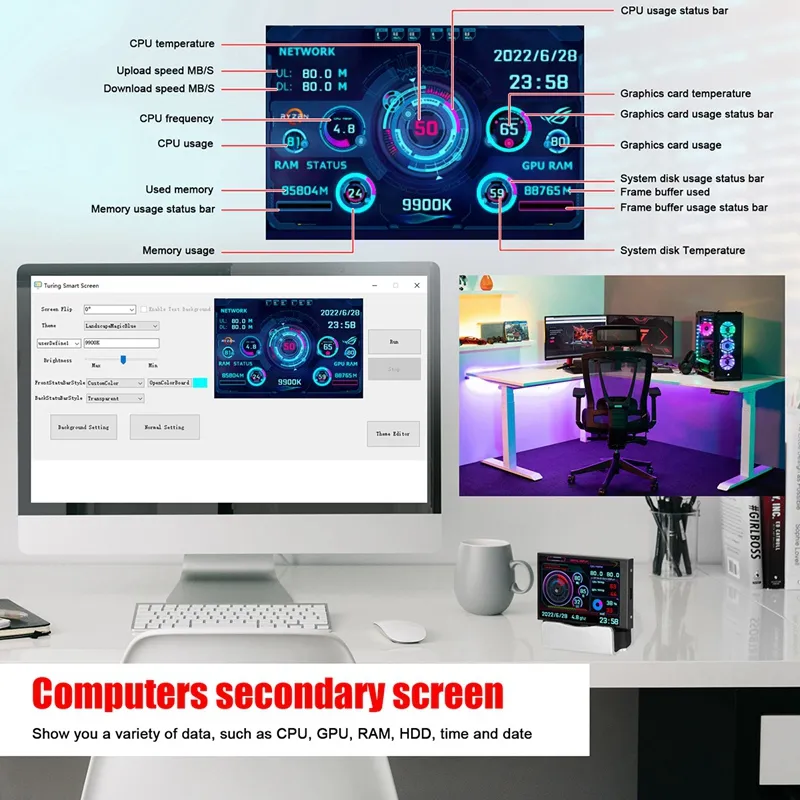 特別価格GOWENIC 3.5 Inch IPS USB Mini Screen, PC CPU RAM HDD Data 360 Degree  Rotation Temperature Display Monitor, Type C Sub Screen for Com好評販売中 通販 