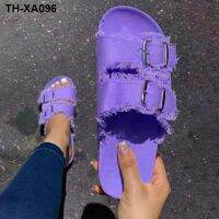 35-43 big yards outside the female sandals fat feet flat web celebrity slippers denim