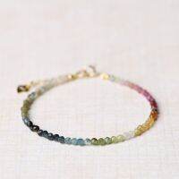 Dainty Tiny Faceted Multicolor Tourmaline Crystal Beads Bracelets Women Delicate Small Natural Stone Stacking Bracelet