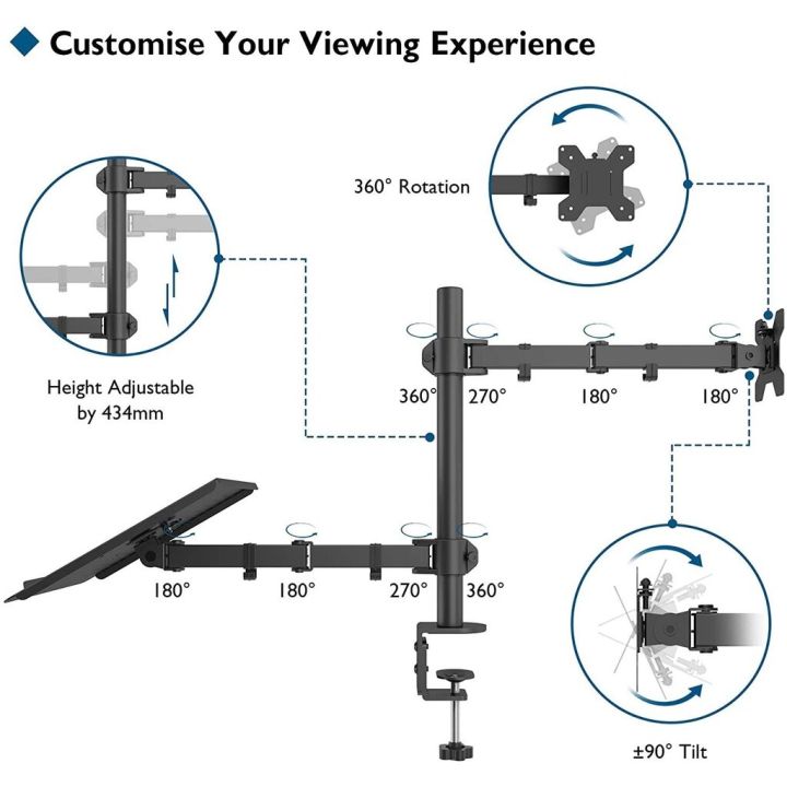 ขาตั้งจอคอม-17-32-นิ้ว-ขาตั้งโน๊ตบุ๊ค-10-16-นิ้ว-ขายึดจอคอมพิวเตอร์-ขาตั้งจอคอมพิวเตอร์-ขาแขวนทีวี-ขายึดจอคอม-ขาตั้งเดสก์ทอป-2-in-1-arm-monitor-holder-laptop-holder