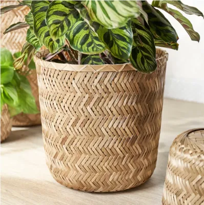 Plant pot, handmade bamboo, 24 cm.