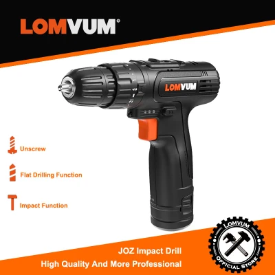 Lomvum สว่านกระแทก 12 โวลต์สว่านไร้สายสว่านไฟฟ้าสว่านเจาะชุด DC elecric ไขควง 3/8 ''30N.M แรงบิดสว่านไร้สายสว่านไฟฟ้าเครื่องมือไฟฟ้างานไม้ DIY