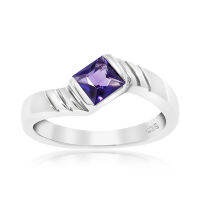 CHRISHA_แหวนเงินแท้ 925 ประดับพลอยอะเมทิส (Amethyst) และเคลือบด้วยทองคำขาว ขนาด 7.5 *บริการปรับขนาดแหวนฟรี แชทกับร้านก่อนสั่งซื้อ*