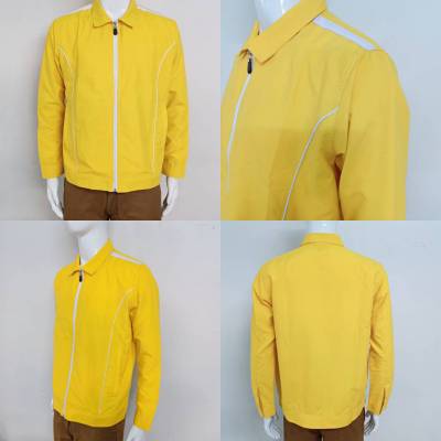 เสื้อแจ็คเก็ตกึ่งสูทสีเหลือง ใส่ได้ ชาย หญิง ซิปหน้า คละไซร์งานผลิตในไทยจากโรงงานครบวงจร