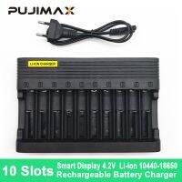 PUJIMAX เครื่องชาร์จแบตเตอรี่ลิเทียมชาร์จใหม่ได้10-สล็อต18650 Li-Ion มัลติชาร์จปลั๊ก EU สำหรับ16340/14500/18650/18500 Gratis Ongkir