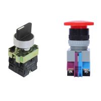 AC 600V 10A Red Mushroom Emergency Stop Push Button Switch 22mm NO NC &amp; 22mm Latching 2 NO 3-Position Rotary Select Switch Black