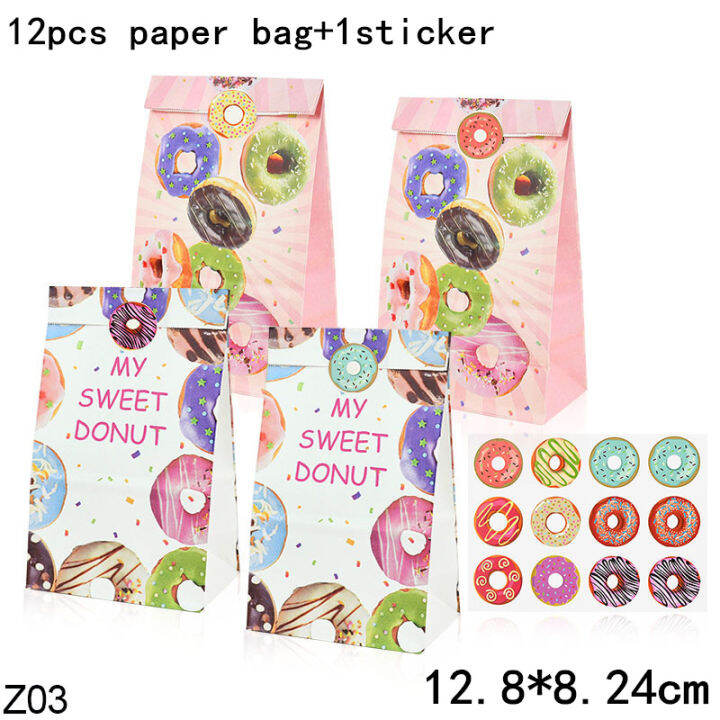 cw-12pcs-donut-themed-party-candy-bag-donut-stickers-candy-dessert-packing-bags-baby-shower-birthday-party-gift-bags-decorations