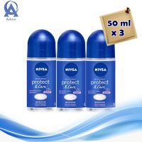 Nivea Protect And Care Roll-on 50 ml x 3. นีเวีย ดิโอ โพรเทค แอนด์ แคร์ โรลออน 50 มล. แพ็ค 3 ขวด