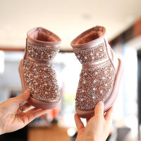 Children Snow Boots 2021 Winter Kids Shoes Kids Girls Waterproof Non-Slip Ankle Boots For Kids Leather Fashion Rhinestone Boot