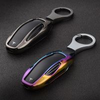 Key Case For Tesla Model 3 Y X Car Keys Cover Holder Protect Fob Keychain Remote Control Cases Metallic Chain Colour Shell