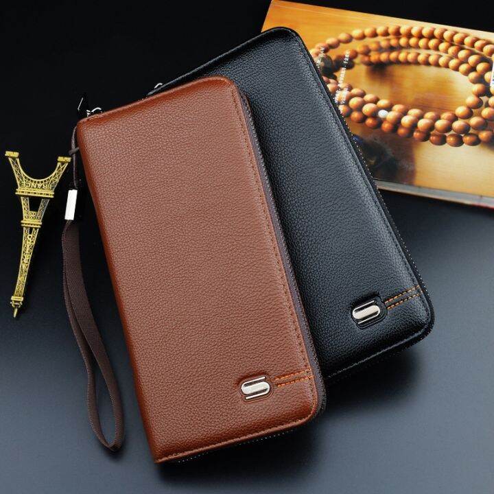 layor-wallet-กระเป๋าสตางค์ผู้ชาย39-s-สีทึบกระเป๋าคลัตช์ซิปยาว-โทรศัพท์มือถือกระเป๋าใส่เหรียญนิ่มลายลิ้นจี่ความจุขนาดใหญ่