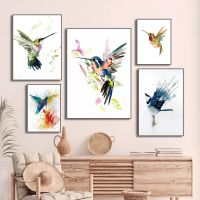 Colorful Abstract Hummingbird Honey Gathering Poster Wall Canvas Painting Watercolor Picture Room