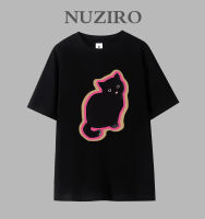 NUZIRO(พร้อมส่ง)เสื้อยืดแขนสั้น แมวสีชมพูเรืองแสง ผ้านิ่ม เด้ง ใส่สบาย สไตล์เกาหลี #A2886