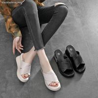 Wedge Slippers Female Thick Bottom Shoes Leather Cool