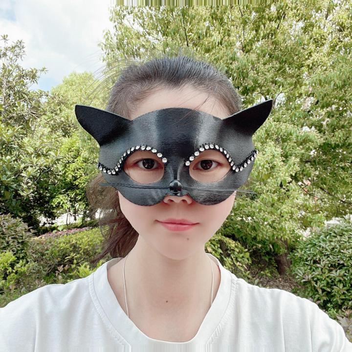 dolity-หน้ากากหน้ากากแมวสีดำผู้หญิงหน้ากากสำหรับฮาโลวีนงานแสดงเครื่องประดับชุด